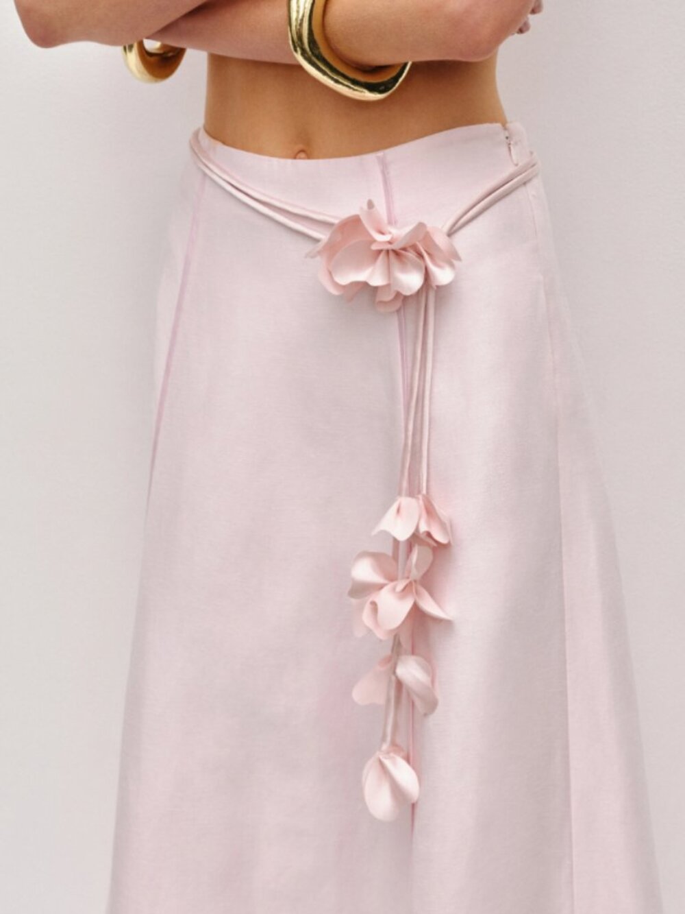 Aje Camille Pink Linen Blend Flower Applique Maxi Skirt NWOT - Picture 4 of 12